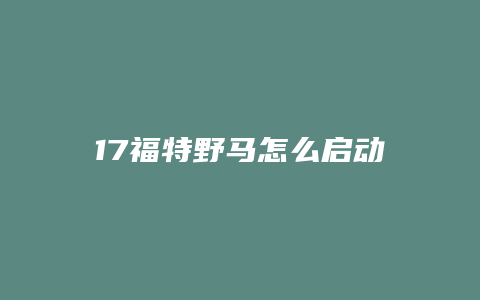 17福特野马怎么启动