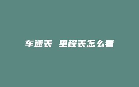 车速表 里程表怎么看